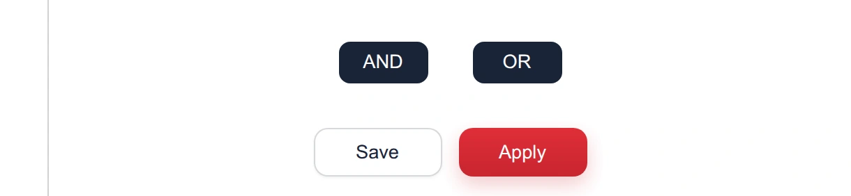 The AND and OR buttons above the Save and Apply buttons in the Filters drawer