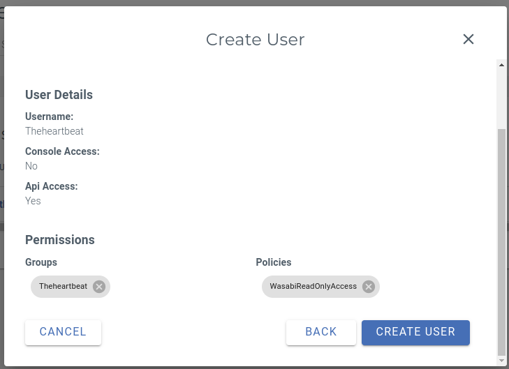 Reviewing the policy before creating the user