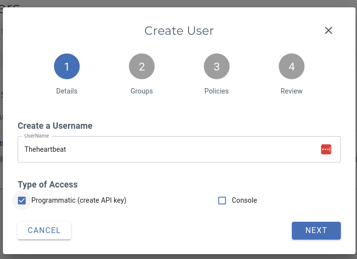 Entering the user name