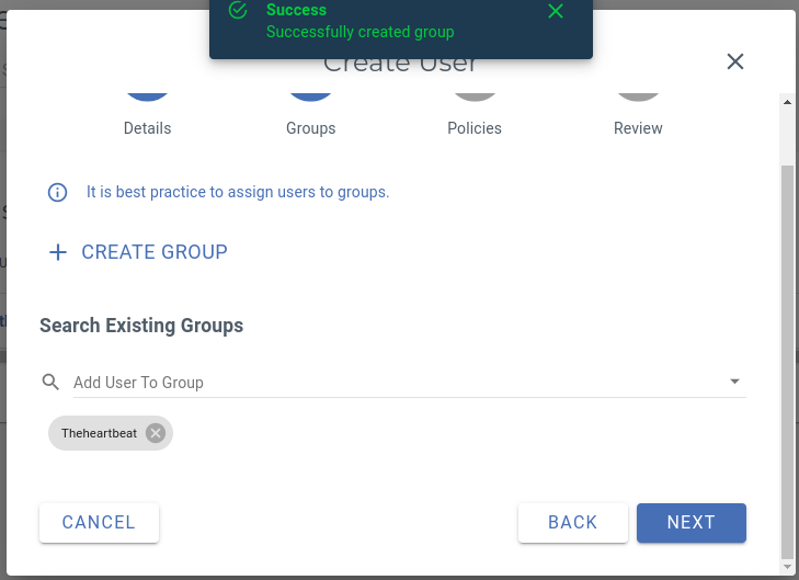 Creating a group for the user