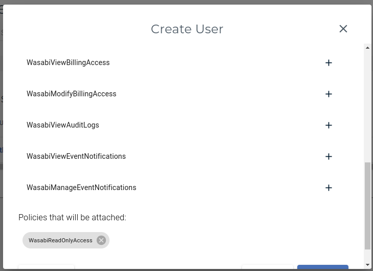 Attaching the WasabiReadOnlyAccess policy
