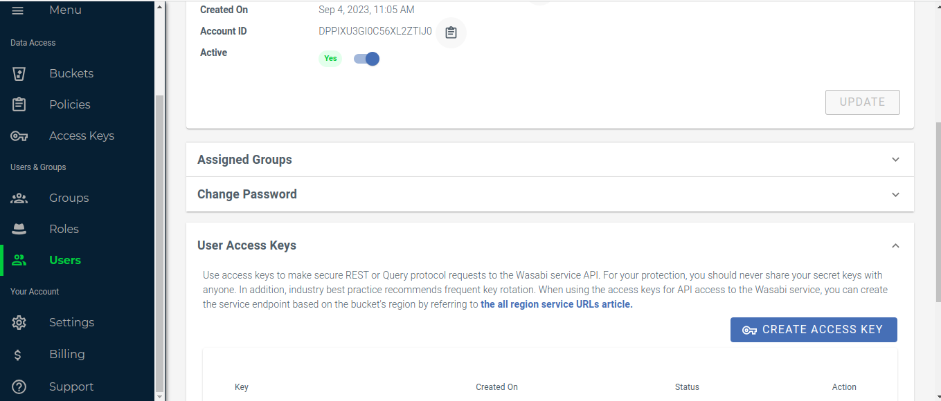 Creating the access key